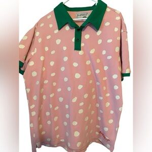 Bogey Boys Shirt XL Pink White Green Polka Dot Dalmatian Golf Polo Retro